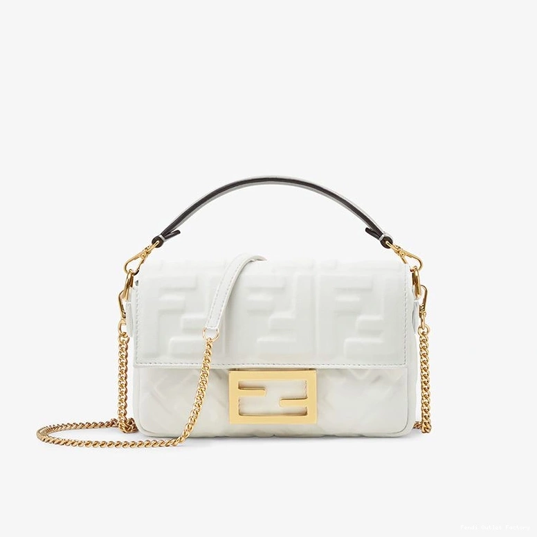 Vintage HOT FF Motif Nappa In Mini Baguette Bag Leather White Fendi 0821